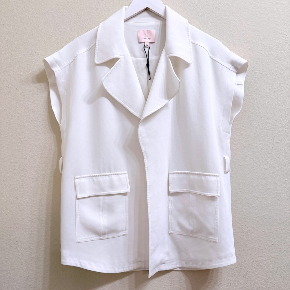 Cinq a Sept White Sleeveless Blazer Womens Small Vest Utility Pocket Jacket